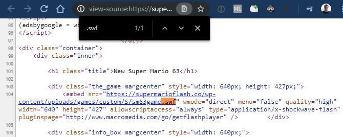 Chrome מצא קובץ SWF בדף