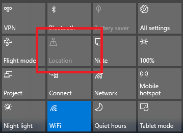 שירותי מיקום של Windows 10 פעולה מהירה