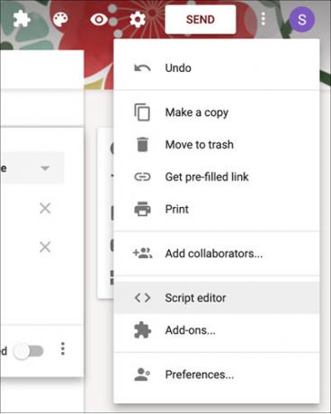 פתח את עורך הסקריפטים Google Forms