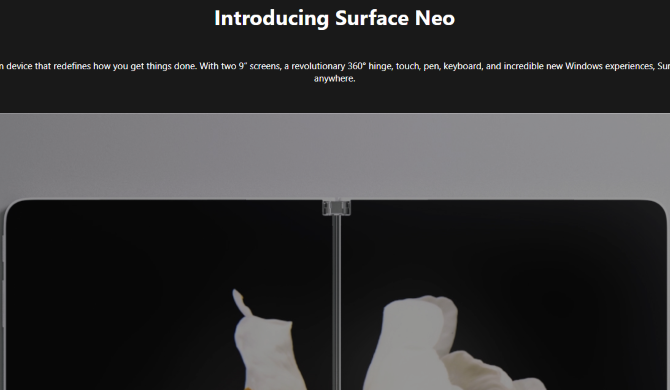 דף המוצר של Microsoft Surface Neo לאחר העיכוב