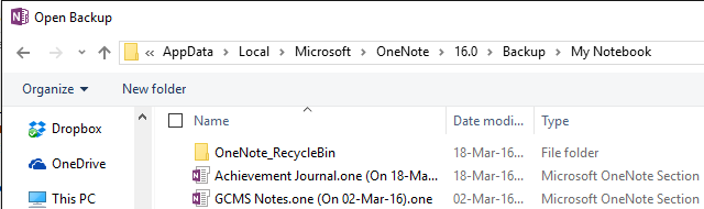 תיקיית גיבוי OneNote