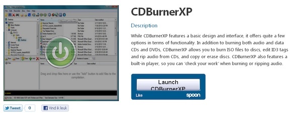 כף מפעיל יישומי שולחן עבודה של Windows מה- cdburner של הדפדפן שלך
