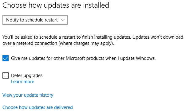 Windows 10 בחר כיצד להתקין עדכונים