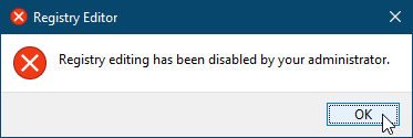 עריכת הרישום הושבתה על ידי הודעת המנהל שלך ב- Windows 10