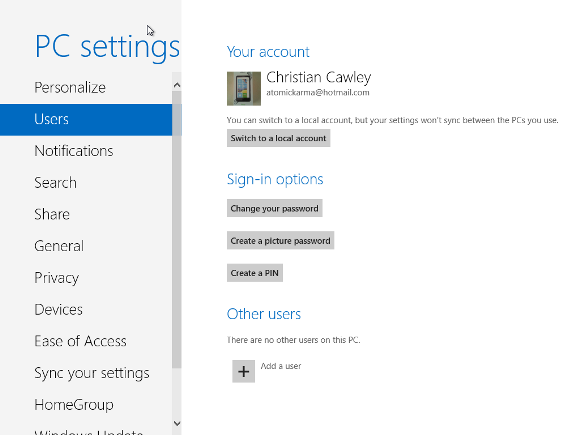 הוספת משתמש חדש ב- Windows 8