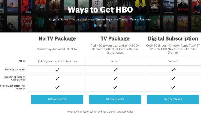 HBO מקוון חינם עם חבילת טלוויזיה
