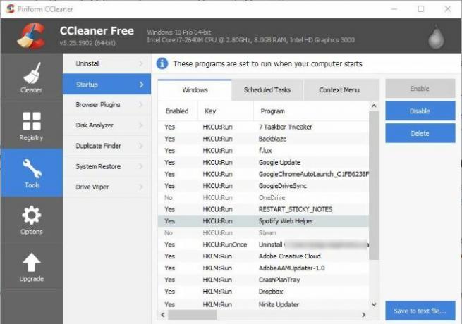 6 עצות וטריקים CCleaner לניקוי יעיל של המחשב 02 CCleaner השבת פריטי הפעלה