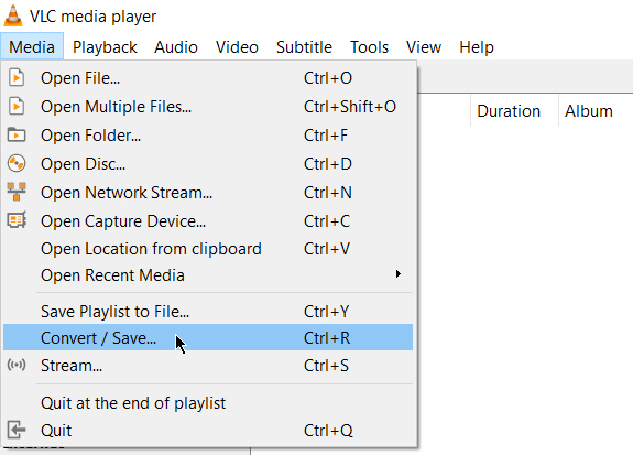 VLC המרת וידאו באמצעות תכונת ההמרה / שמירה בתפריט המדיה