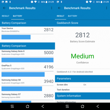 נתונים סטטיסטיים של Geekbench עבור BV6800 Pro