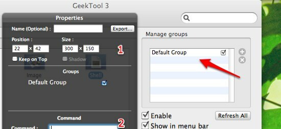 GeekTool - הצגת מידע מערכת על מק במאפיינים וקבוצות של סגנון 02b