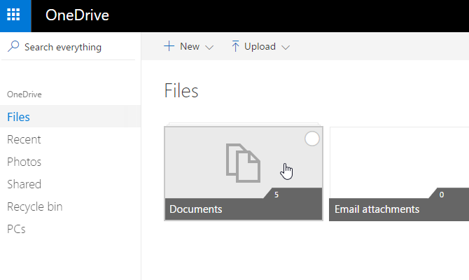 בחר במסמכים onedrive