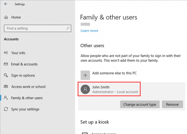 חשבון רגיל השתנה לחשבון מנהל מערכת ב- Windows 10