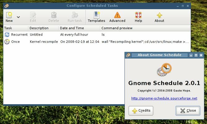 מסך ה- Gnome-Schedule About