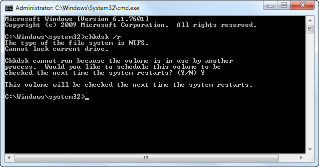 chkdsk-r לוח הזמנים להפעלה