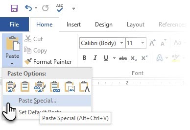 Microsoft Word הדבק לחיצה ימנית מיוחדת