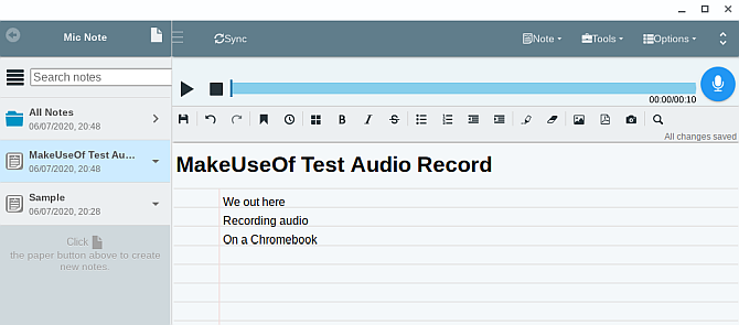 מיקרופון הערה הקלטת שמע של Chromebook