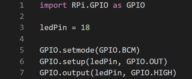 קוד להגדרה ו- LED לפלט באמצעות ה- RPi. ספריית GPIO