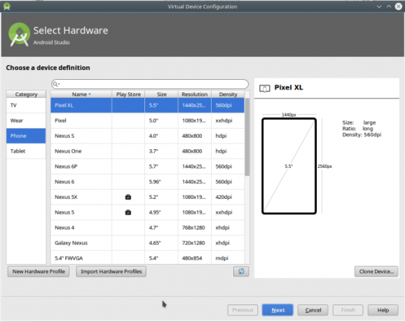 גרסאות אנדרואיד סטודיו avdmanager חומרה - -