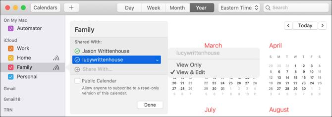 Mac Share Calendar הוסף אנשים והרשאות