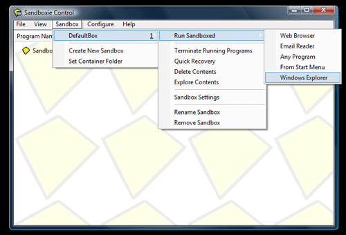 SandBoxie - הפעל את סייר Windows בסביבה בטוחה