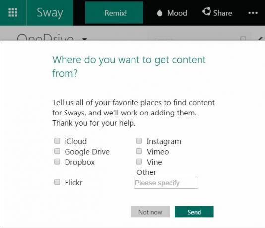 אפשרויות ייבוא ​​של Microsoft Sway