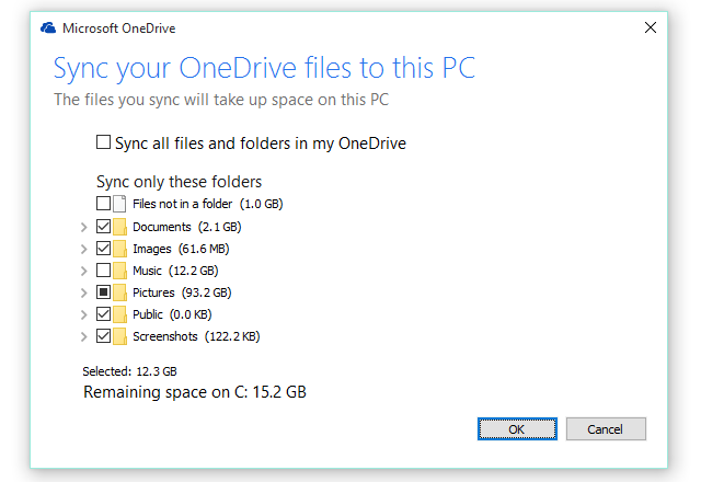 הגדרות סנכרון של OneDrive