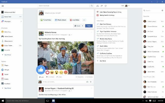 אפליקציית פייסבוק חלונות 10