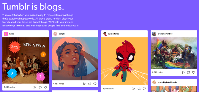 רשת של פוסטים שונים ב- Tumblr