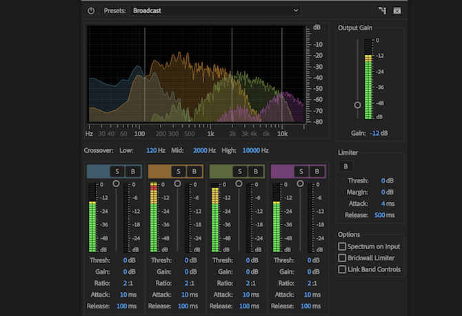 אפקט מדחס של Premiere Pro multiband