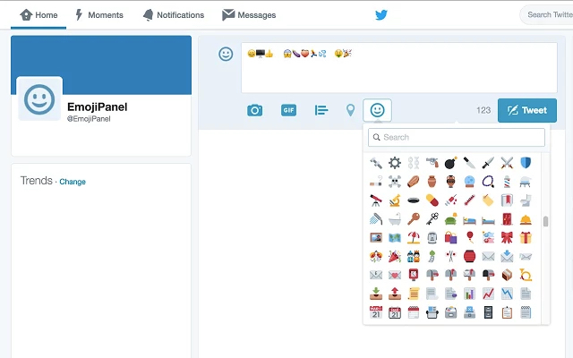 EmojiPanel של Chrome לסיומת של טוויטר