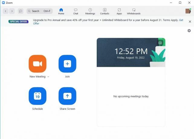 מסך הבית של זום ב-Windows 10