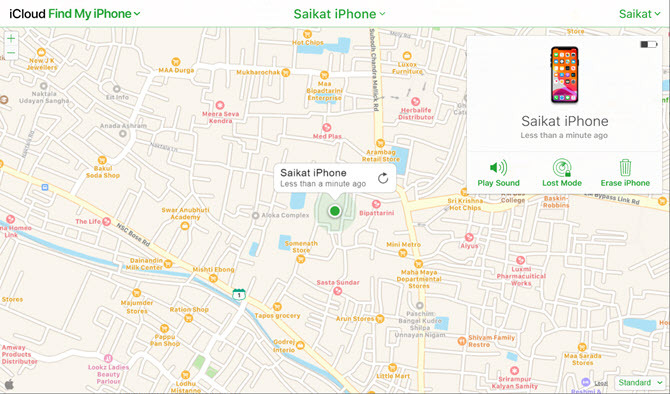 מחק אפשרות של iPhone במסך Find My iPhone