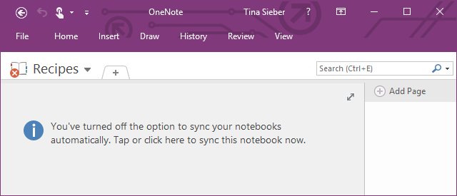 סינכרון OneNote מושבת