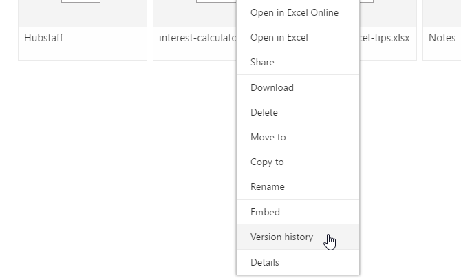 היסטוריית הגרסאות של onedrive