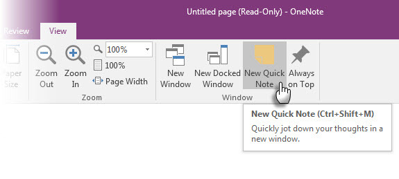 OneNote של מיקרוסופט - הערה מהירה חדשה