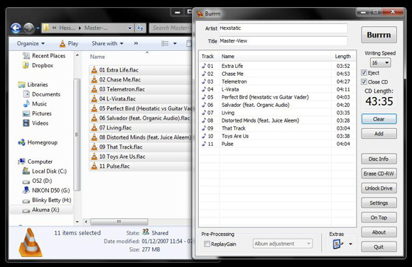 Burrrn - כלי שירות חינם לשריפת תקליטורי שמע מ- FLAC, OGG ו- MP3 ו- burnflac נוספים