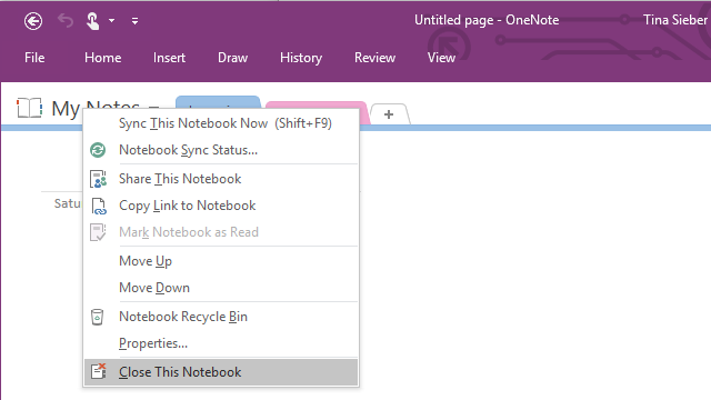 מחברת סגורה של OneNote