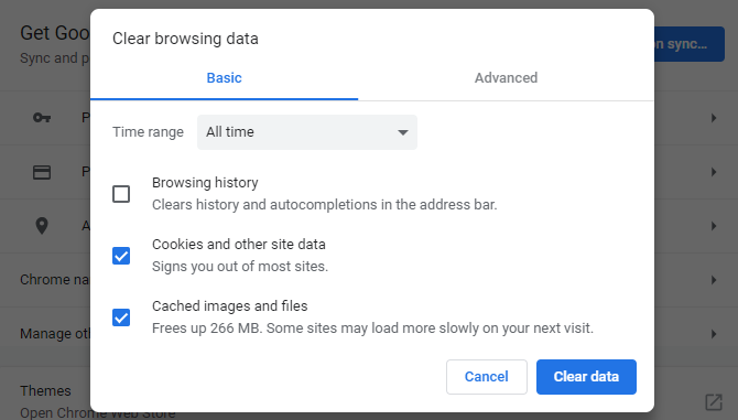 מחיקת קובצי cookie וקובץ שמור ב- Google Chrome