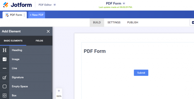 צילום מסך של טופס PDF הניתן למילוי Jotform