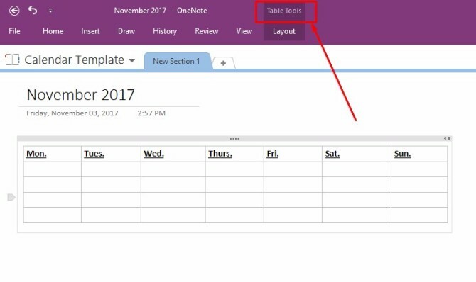 צור תבנית לוח שנה onenote