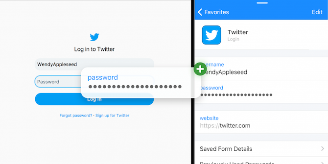 1Password iOS 11 גרור ושחרר