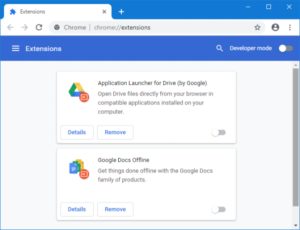 רשימת התוספים של Chrome