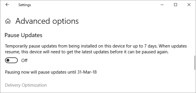 Windows 10 מושהה עדכונים של עד 7 ימים