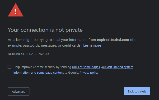 חיבור Chrome אינו פרטי