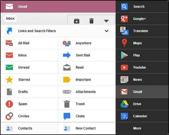 תפריט שחור: גישה לכל שירותי Google בתוך תפריט יחיד [Chrome] תפריט הניתן להרחבה של Gmail