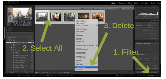מחק תמונות Lightroom