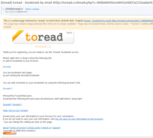 השתמש בדוא"ל שלך כאילו זה מכשיר עם toread ו- CC: לי toread4