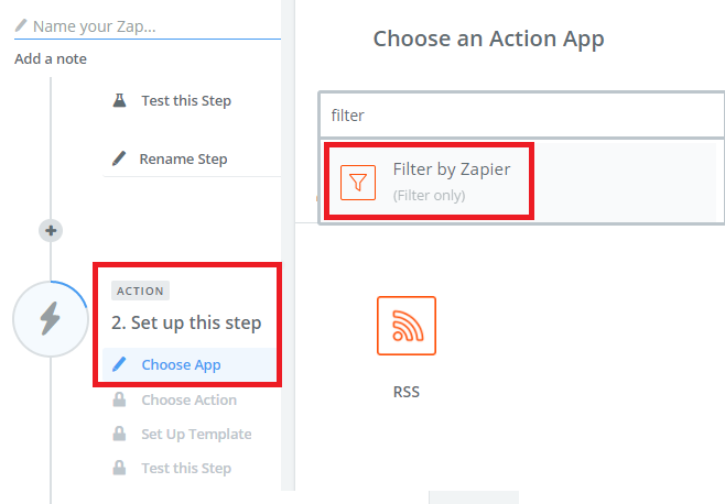 rss על ידי פילטר zapier